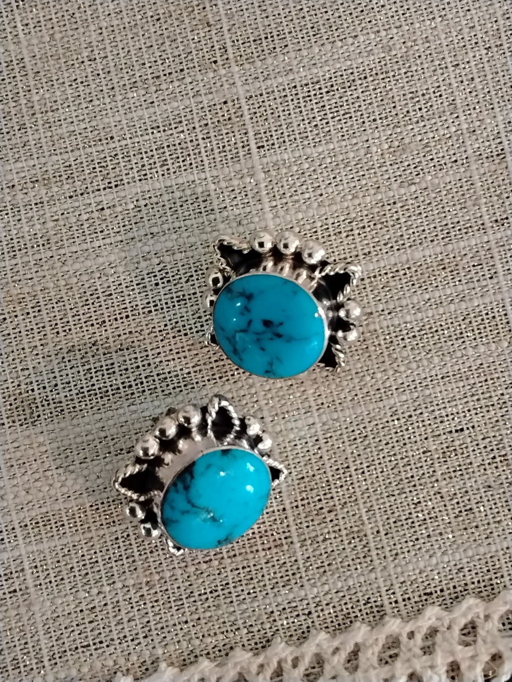 .950 Sterling Silver Real Turquoise Stud Earrings - Women Jewelry